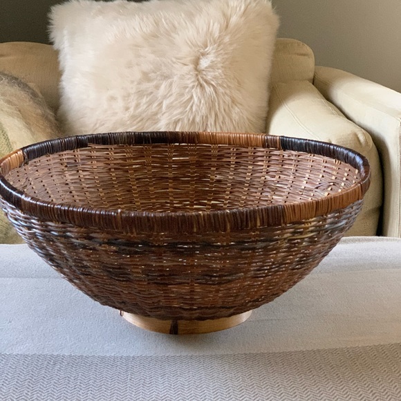 Boho Two-Tone Wicker Bowl Shaped Basket 15” x 7”